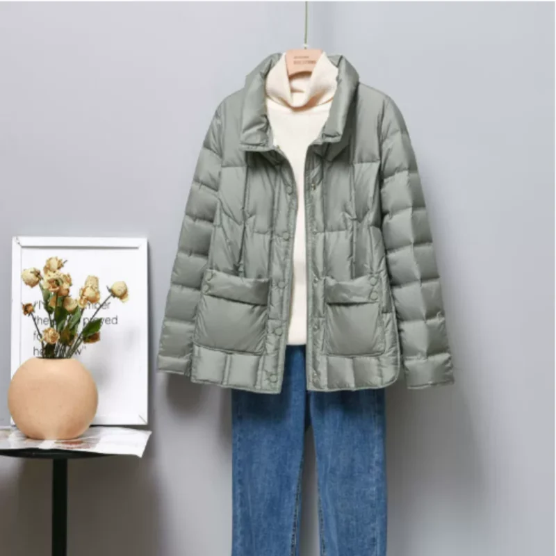 

Осенне-зимний новый женский легкий резиновый пуховик, простая модная женская элегантная возрастная куртка с воротником для пригородных поездок