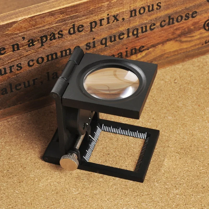 10x Metal Desk 2 LED Magnifier Optical Lens Black Foldable Printing Cloth Magnifying Glass W/ Scale Pointer Loupe Free Shipping