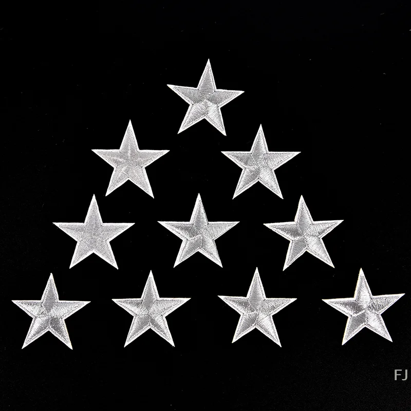 [YU]10PCs Silver Stars Embroidered Badges Iron On Patches Motif Applique Stickers