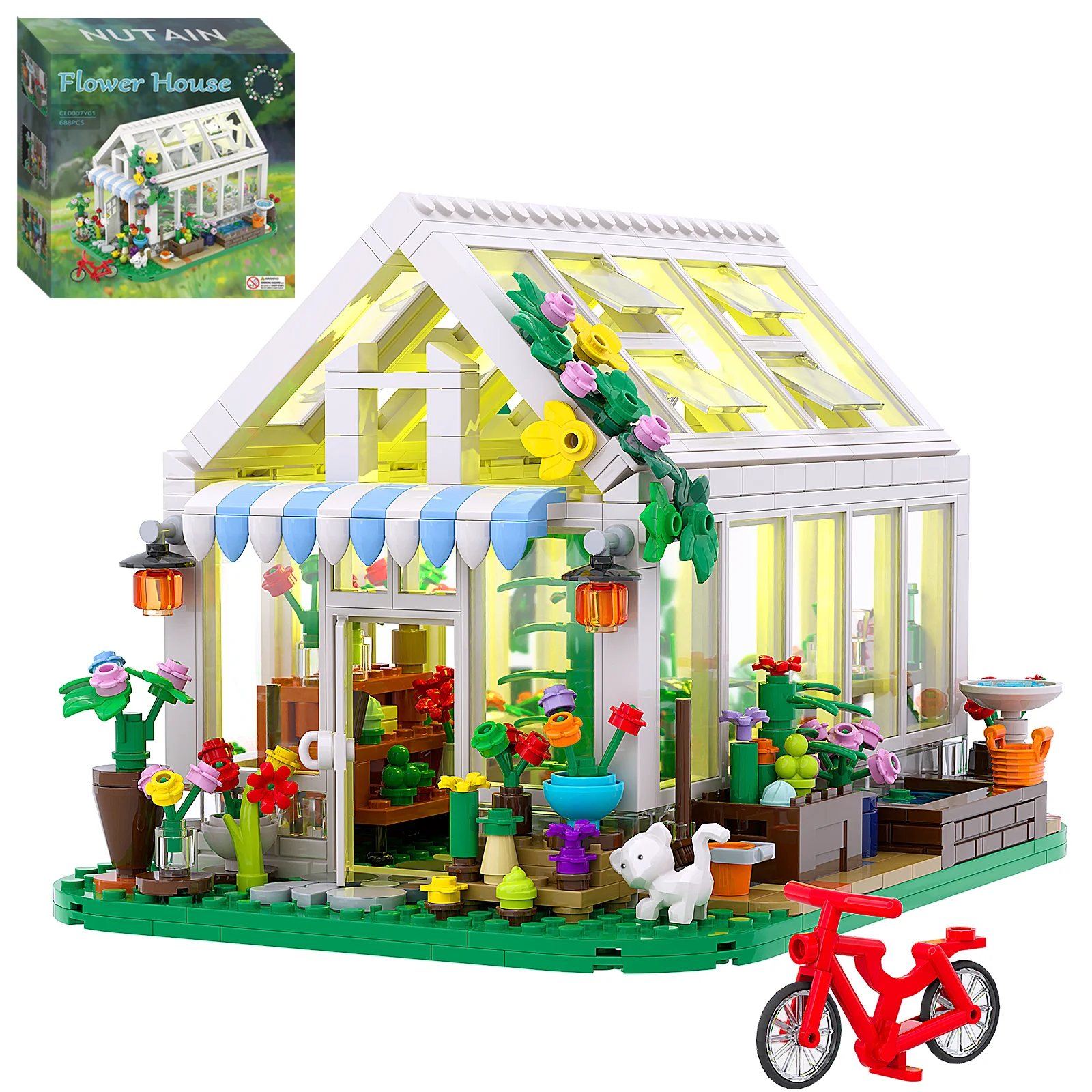 Maison de fleurs en blocs de construction avec lumière LED, cadeau parfait pour les enfants et les amoureux de la nature, jeu créatif inspirant, compétences de jardinage