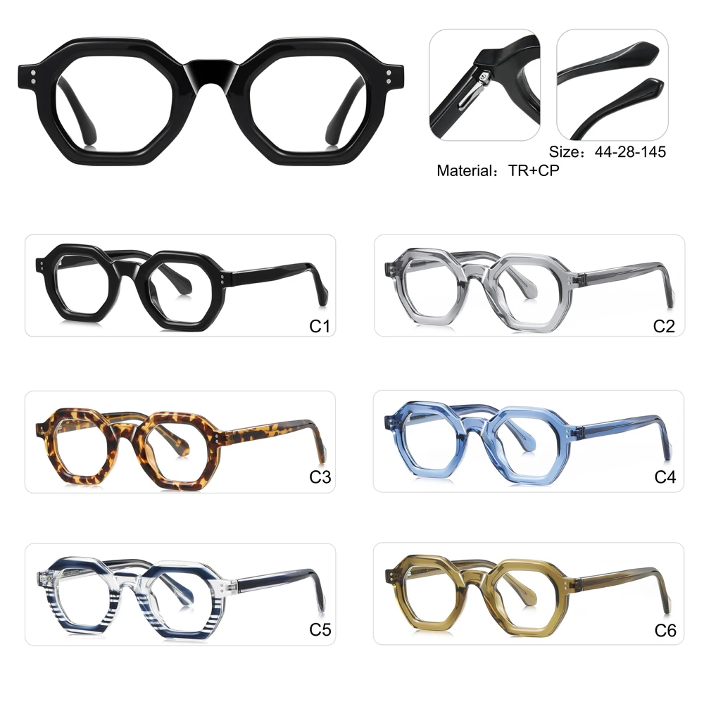 Kachawoo male hexagon glasses blue light filter TR90 acetate black green polygon glasses frame female retro European style