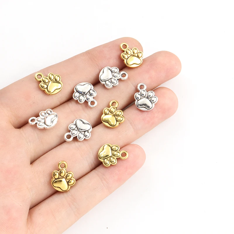 20pcs Alloy Dog Cat Bear Paw Print Charms Vintage Gold Silver Color Cat Claw Cute Animal Pendant for Jewelry Making DIY Supplies