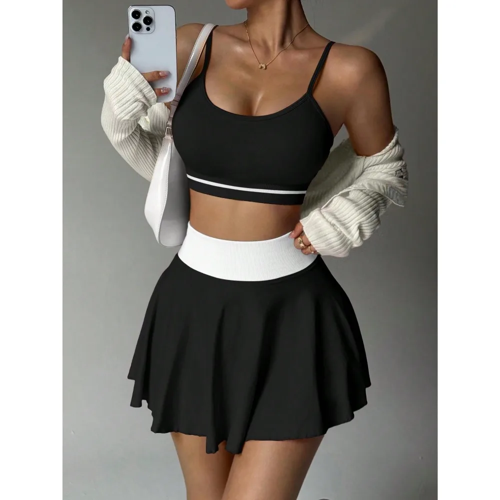 

Women's Seamless Knit Sports Dress Spaghetti-Strap Cross-Back Sleeveless Square-Neck Tennis Dress For Indoor And Outdoor Sports And Yoga Skin-Friendly Fabric Form-Fitting And Figure-Flattering