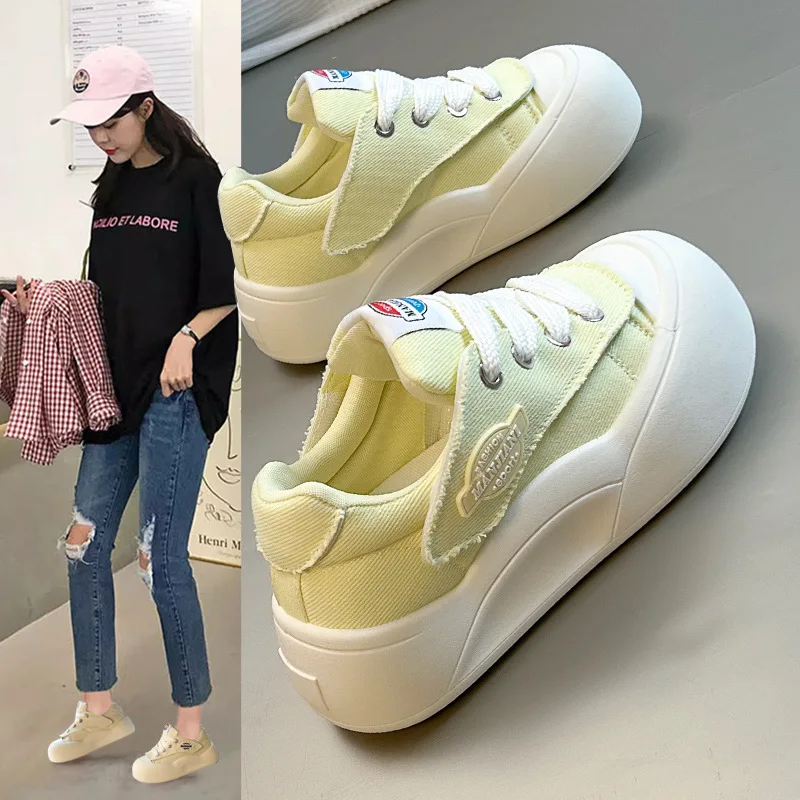 

Women Vulcanized Shoes for Spring and Autumn Students Height Increasing Running Leisure Thick Soled Sports Board Shoes