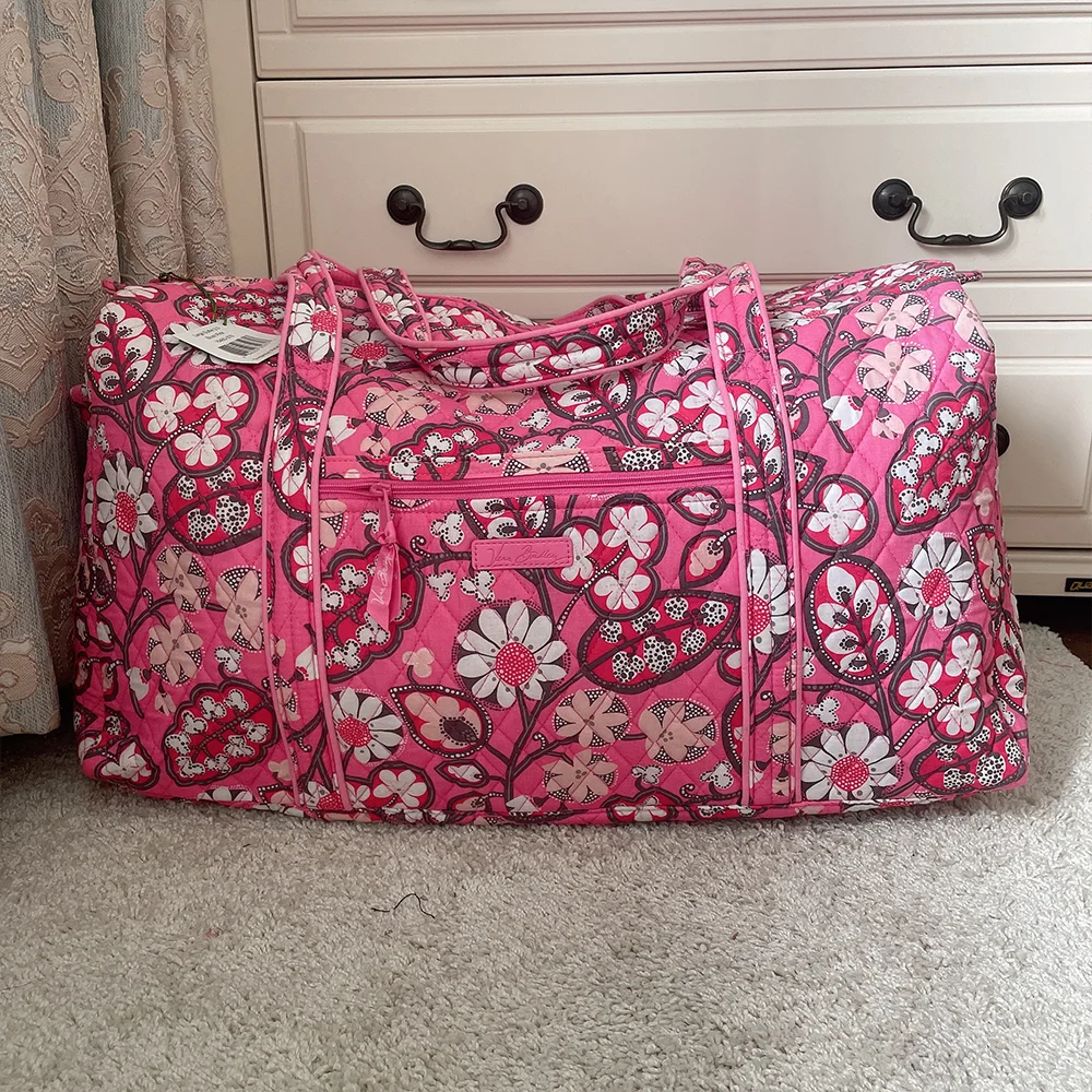 VB algodão impresso Travel Bag, grande capacidade mão bagagem saco, dobrável e leve