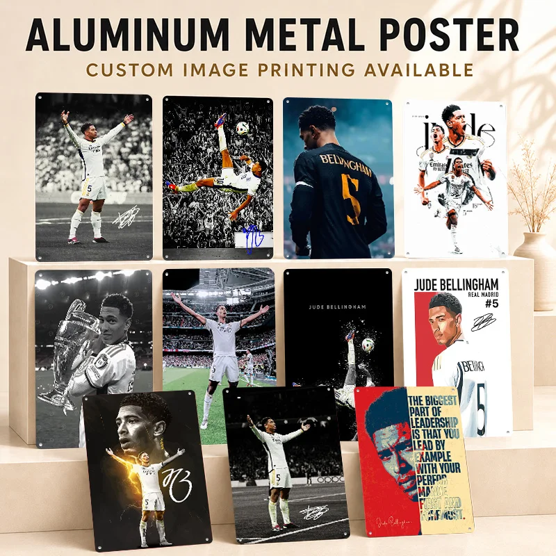 Jude Bellingham Printed Posters Customized Metal Sign Athletic Champion Portrait Wall Art For Bedroom Study And Matchday Fans