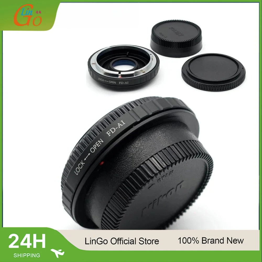 Anneau d'adaptation d'objectif Lin Go FD-AI avec verre optique + capuchons d'objectif pour objectif CANON FD vers adaptateur de monture de boîtier NIKON AI DSLR