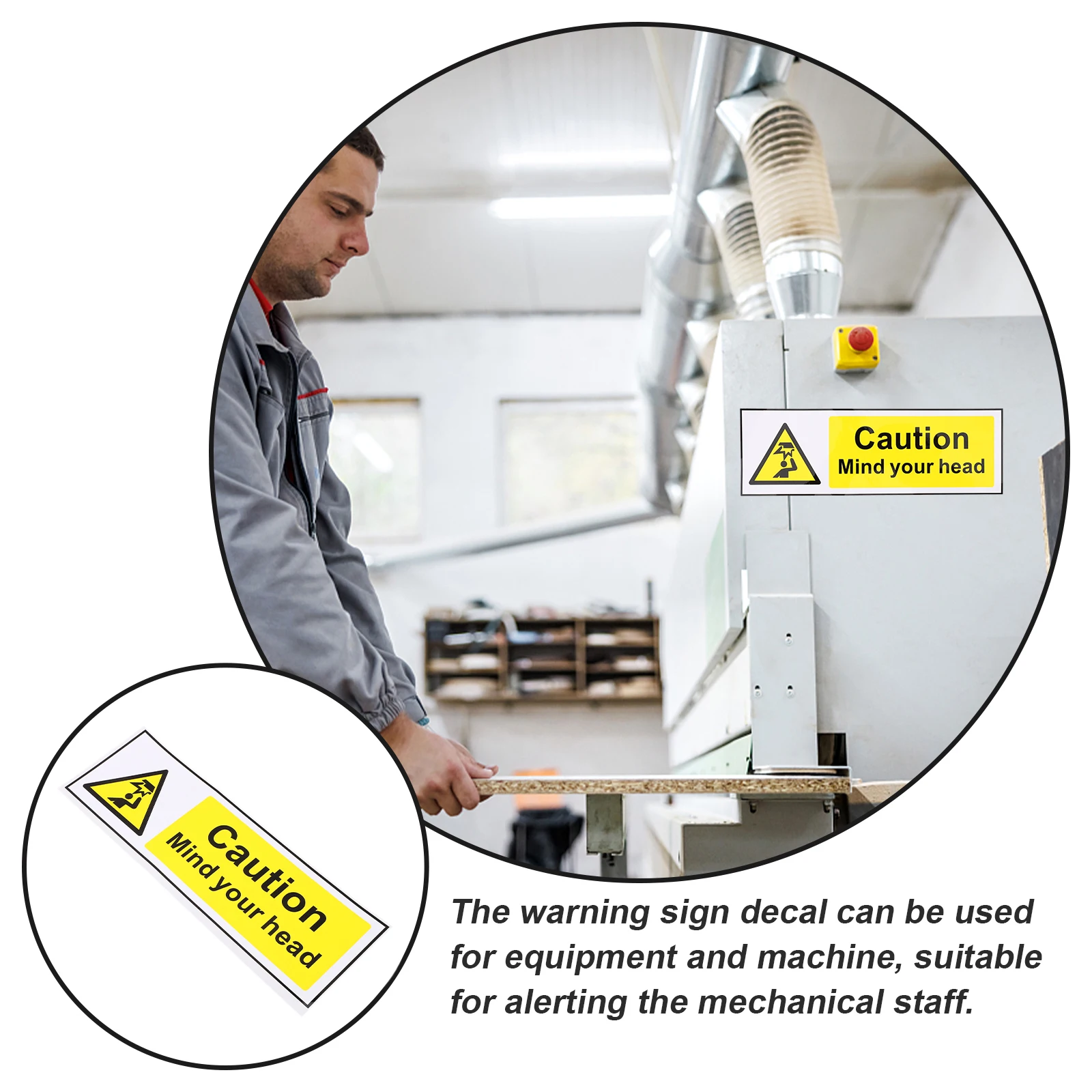 

2pcs Safety Stickers Bold Colors Clear Text Warning Labels for Business Malls Warehouses Stairways Prevent Head Injuries Easy