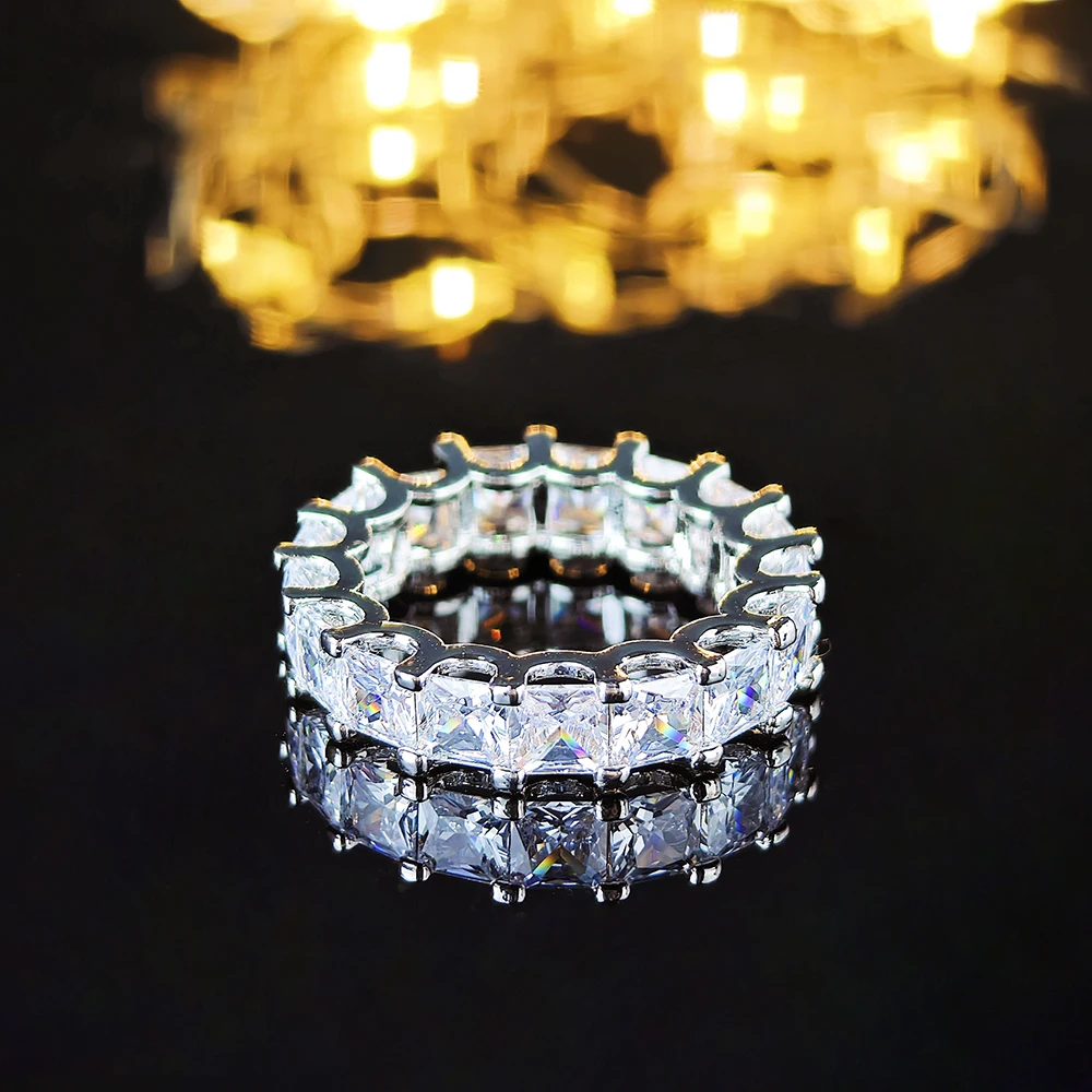 Luxury Pink Silver Color Aesthetic Wedding Band Eternity Ring for Women Gift Finger Lots Jewelry R4816 image 5