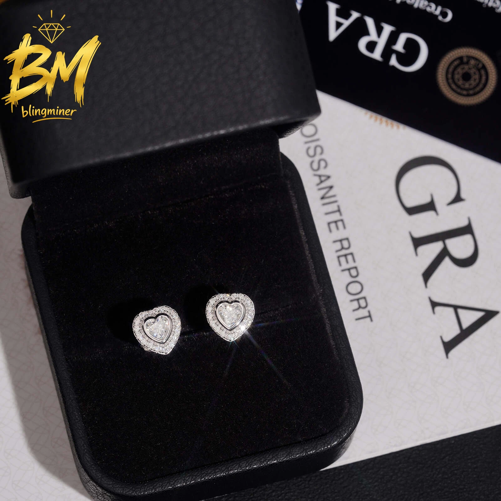 Blingminer 4mm Heart Shape VVS Moissanite Earrings For Men Women S925 Silver Ear Studs Jewelry Pass Diamonds Tester Free Shippin