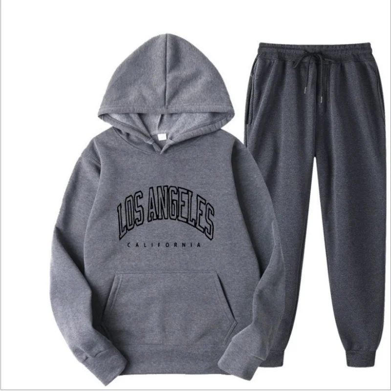 Gli uomini e le donne primaverili e invernali possono pullover con cappuccio + pantaloni da jogging in due pezzi hip hop sportswear suit fashion