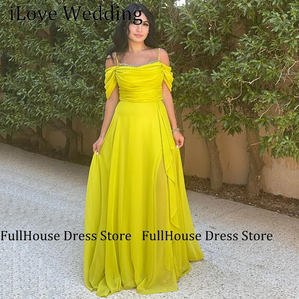 

Custom Made Prom Dress Off the Shoulder Spaghetti Straps Elegant Women's Prom Gowns Long Beading Pleat Chiffon Evening Dresses