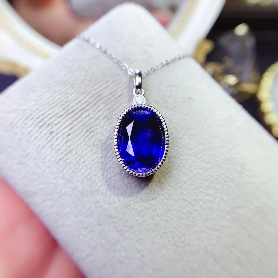 925 Sterling silver natural sapphire necklace pendant jewelry Fire color good women\'s luxury jewelry certified boutique