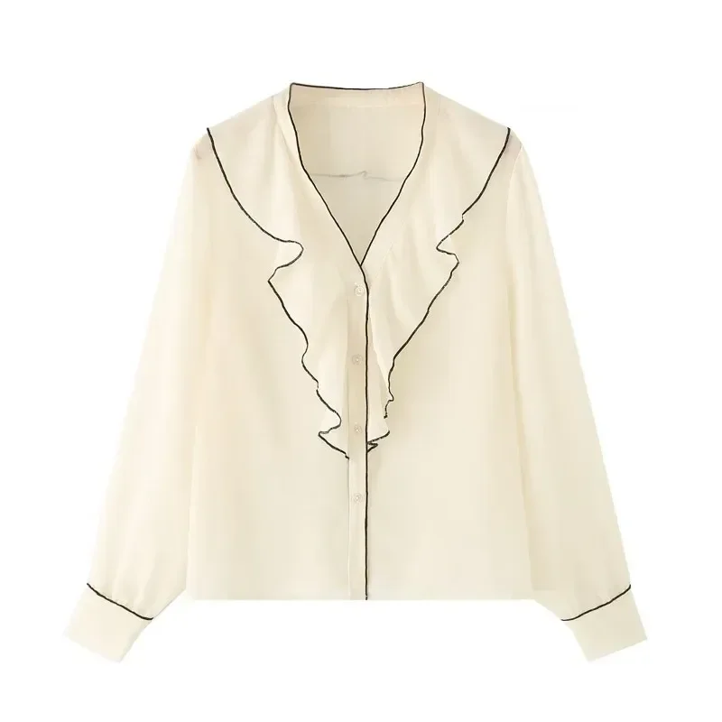 

Tierred Blouses for Lady Harajuku Fashion Y2K Tops Long Sleeve Shirt Elegant Women's Luxury Blouses Solid Summer Top