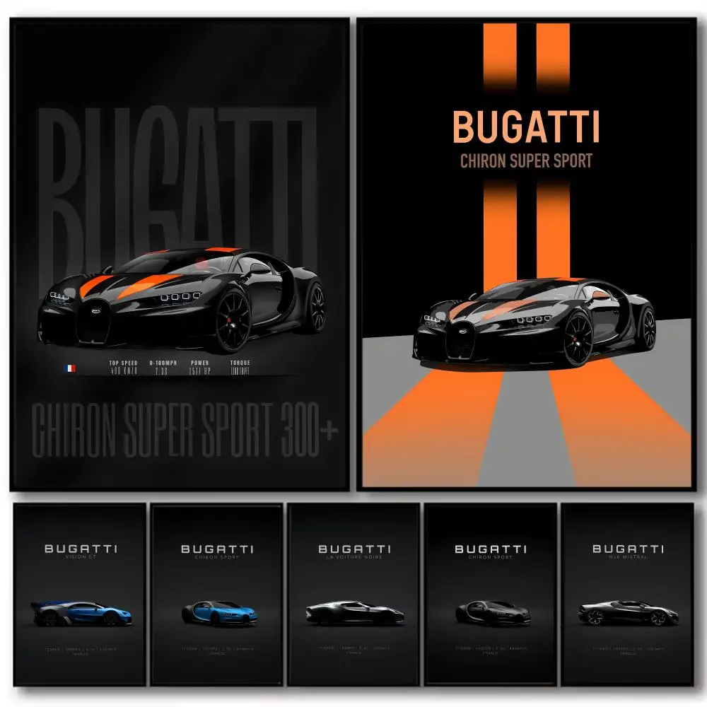 Fashion Sports Cars B_BugattI Design HD Linen Canvas Poster Wall Art Prints for Living Room Bedroom Office Home Decoration Gift