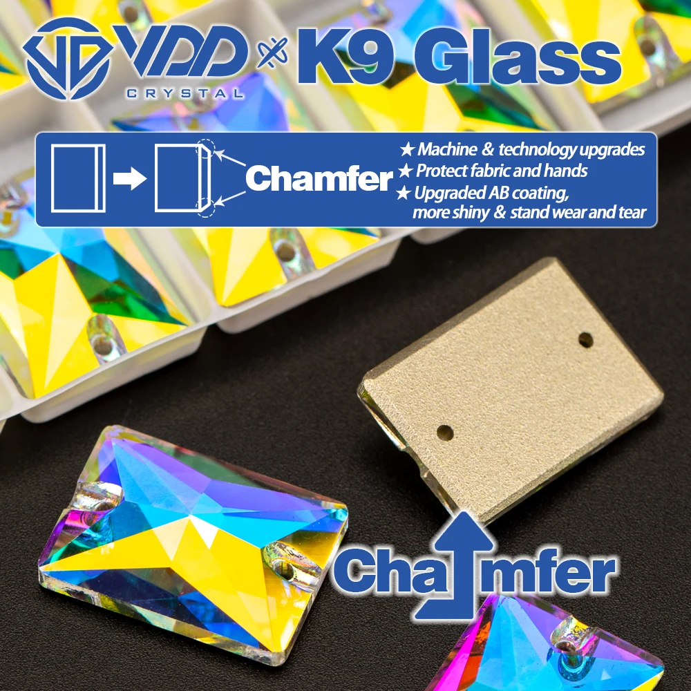 VDD Rechteckige AAAAA Top-Qualität K9 Glas aufnähbare Strasssteine, Nähkristalle, AB Flachrückseite Steine für Handarbeiten, Kleidung und Accessoires – Detail 2