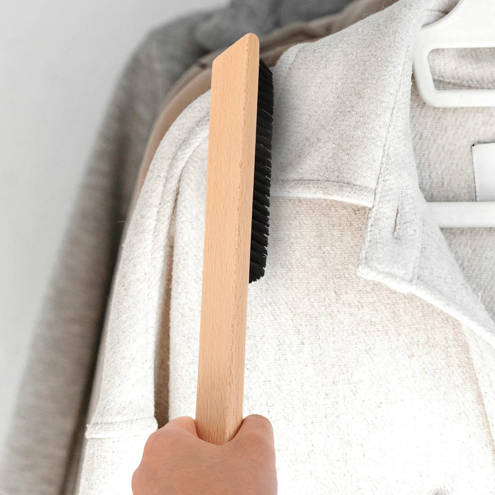 Premium Clothing Brush Featuring Solid Wood Handle and Sturdy Bristles Ideal for Lint Removal on Coats Wool Sweaters Hats