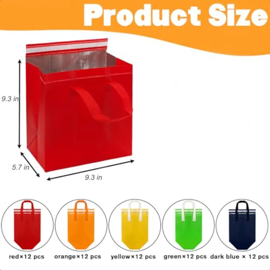 Set di 60 borse da asporto isolate Borsa da asporto piccola Borse per la spesa Borsa termica per consegna cibo freddo 9,3 x 5,7 x 9,3