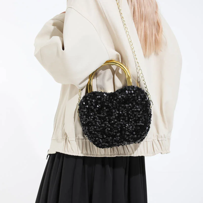 Luxury Diamond Inlay Apple Shape Crystal Clutch Purse Sequin Evening Wedding Party Shoulder Bag Handle Rhine Mini Handbags