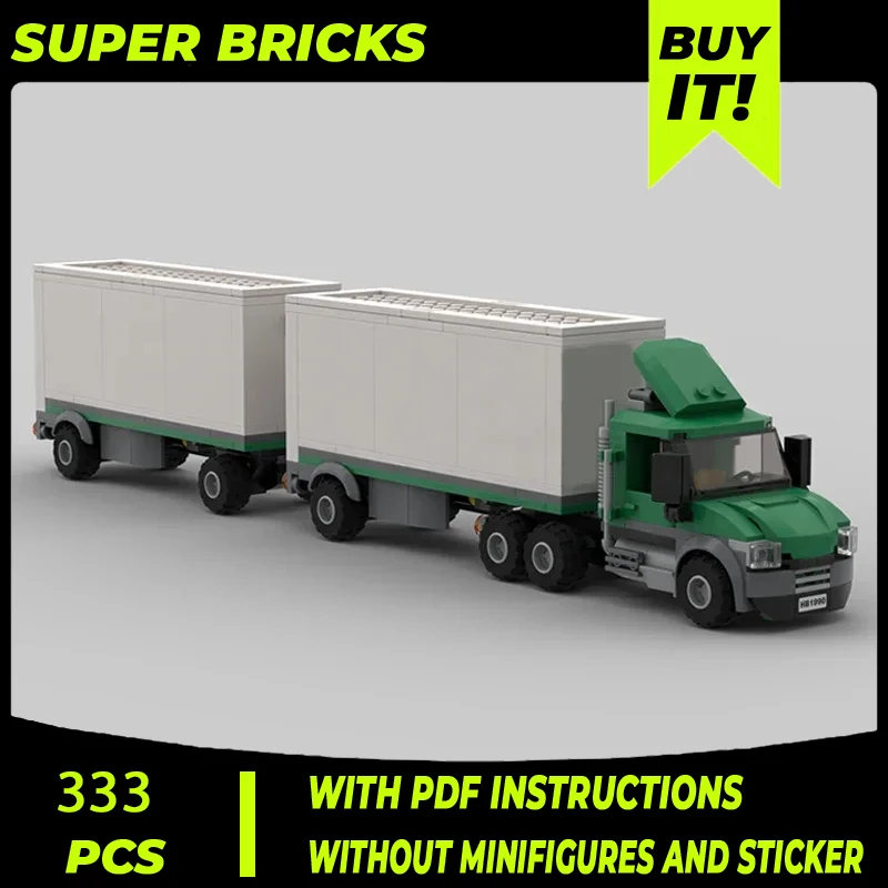 Moc Building Bricks City Car Model Cargo Truck Double Trailer Technology Modular Block Gifts Toys For Children DIY Sets Assembly