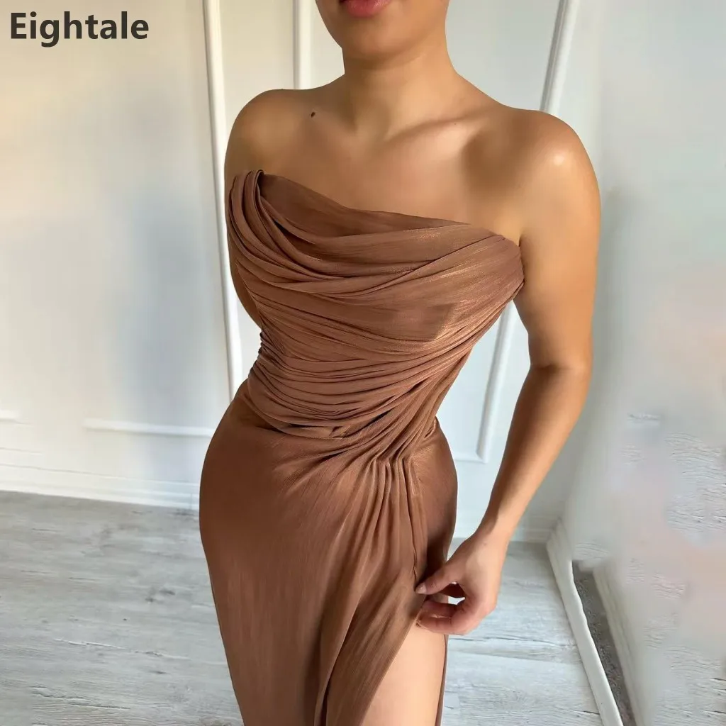 Suknia wieczorowa Eightale 2025, maxi, z brązowego szyfonu jedwabnego, bez ramiączek, na wesele, przyjęcie, bal, formalna, suknia na przyjęcie w Dubaju, szyta na miarę.