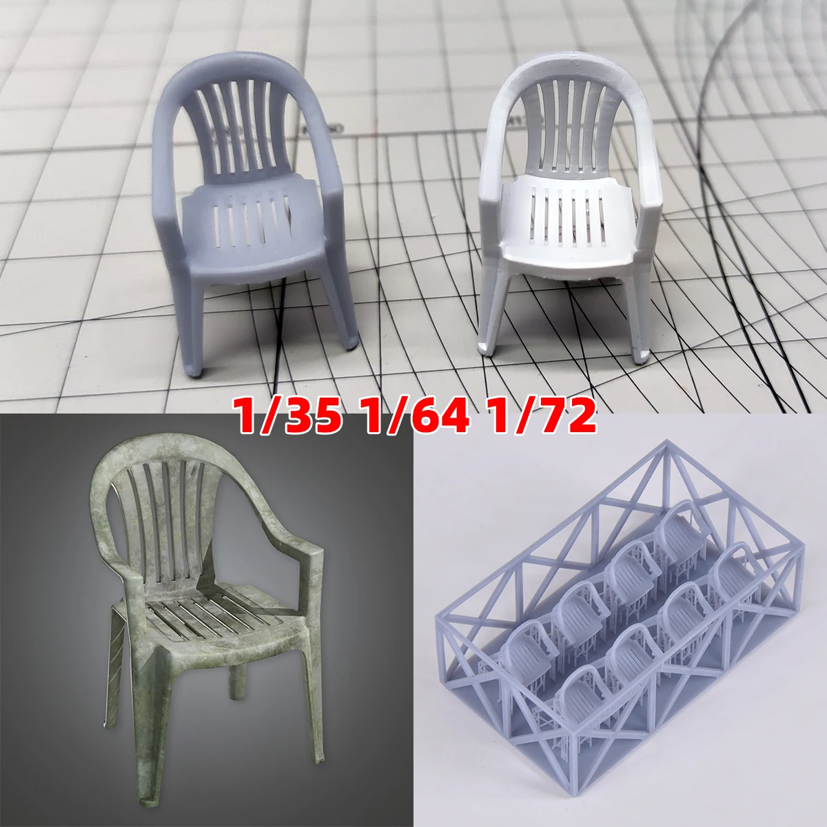 Assembly Plastic Square Stool Outdoor Chairs Soft Decoration Miniature Diorama Building Scale Model Kit 1/72 1/64 1/35 1/32