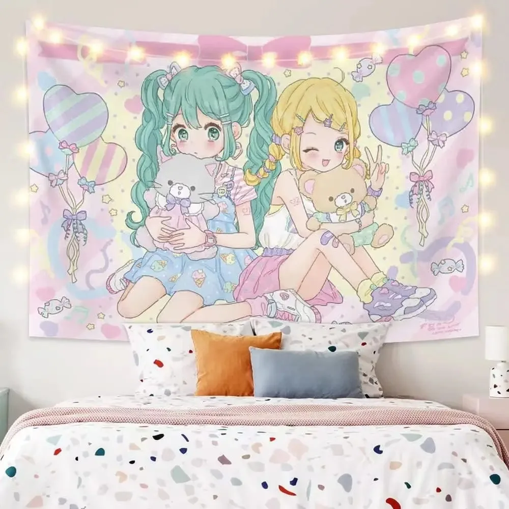 Y2k Steam Wave Culture Kawaii Anime Mädchen Bedruckter Wandteppich Wandbehang Niedlicher Cartoon-Stil Fantasy Hintergrund Heimdekoration