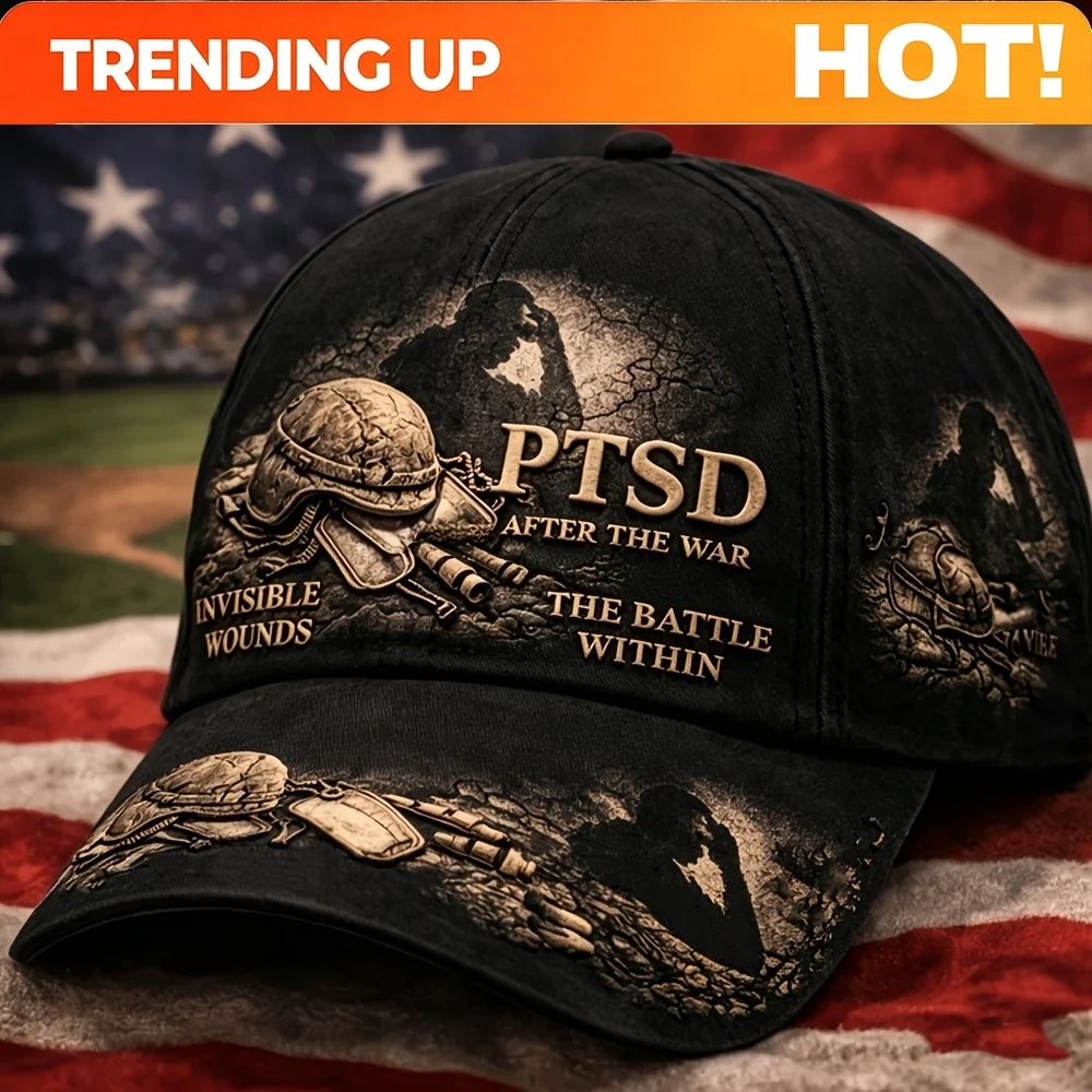 PTSD Military Baseball Cap Suitable for Veterans & Supporters - Patriotic Post-War Tribute Design with Invisible Scars