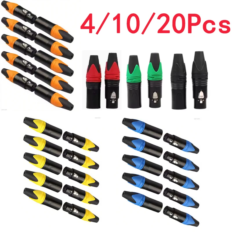 4/10/20pcs 3Pins XLR Male/Female Connectors Speaker Soldering Jack Audio MIC Cable Terminal 6 Colour