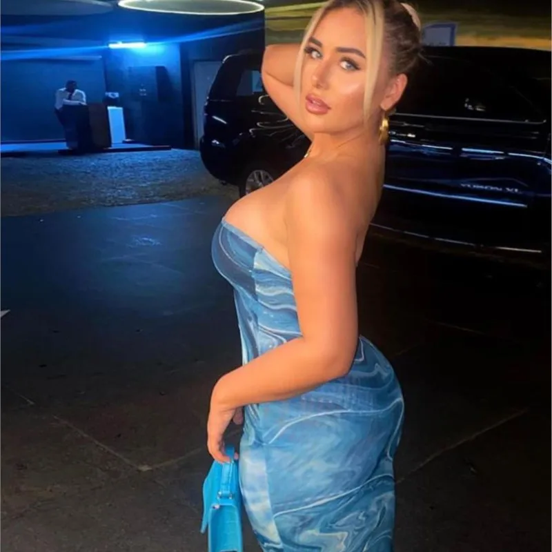 Summer Dress Women Tie Dye Midi Club Outfits One Shoulder Strap Party Sexy Bodycon Dresses