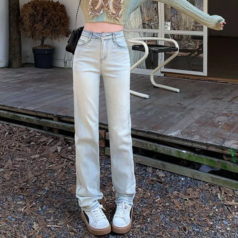 2026 Classic Women Straight Leg Jeans Girls Korean Fashion High Waist Denim Pants Lady Retro Casual Solid Trousers