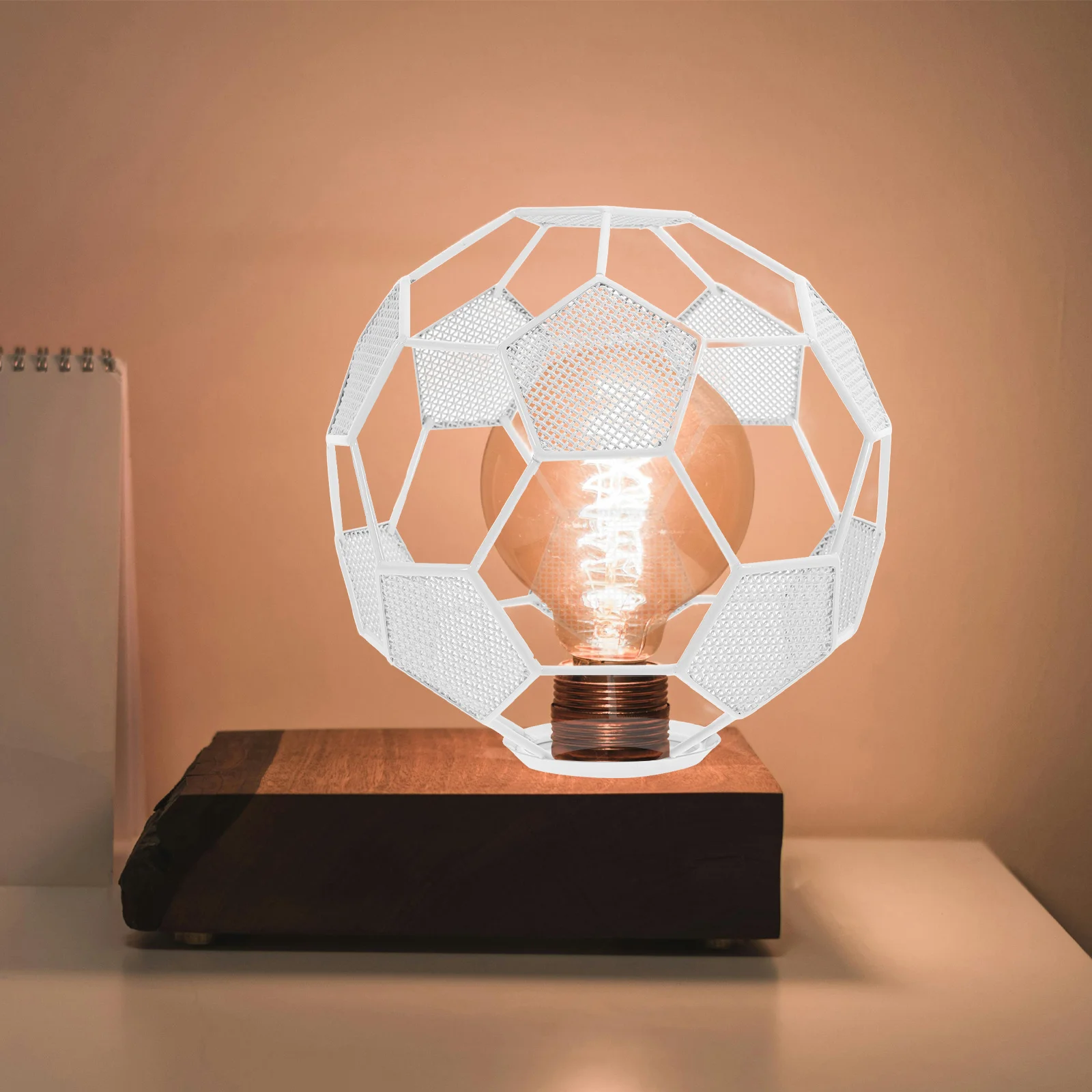 

Vintage Metal Cage Soccer Shape Hollow-Out Lamp Shade Electroplated Spray Painted for Living Room Bar Football Lamp Fixture