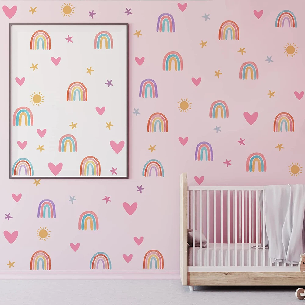 Pegatinas de pared de Pvc para niños y niñas, calcomanías autoadhesivas de estrellas de arcoíris, decoración del hogar, 4 piezas