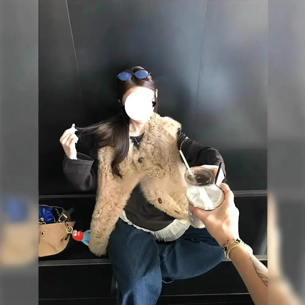 سترات نسائية من الفرو الصناعي معاطف وسترات بدون أكمام برقبة دائرية معطف سميك دافئ Y2k ملابس الشارع الشهير سترة أنيقة للعمل للخريف والشتاء