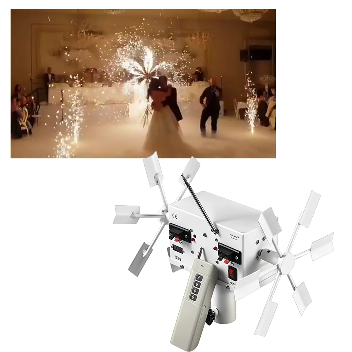 Stage Cold Fountain Double Wheel Rotate Effect Machine Wireless Remote Wedding Decoration Marriage Bride Party Gender Reveal DJ