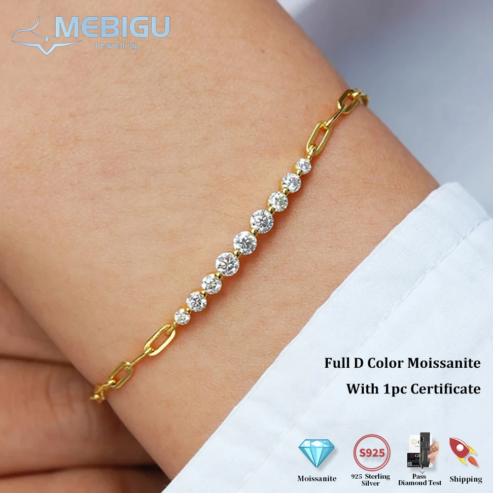 

Mebigu Dainty Full D Color Moissanite Diamond Link Bracelet for Woman 925 Silver Plated 18k Adjustable 16-19cm Chain Bracelets