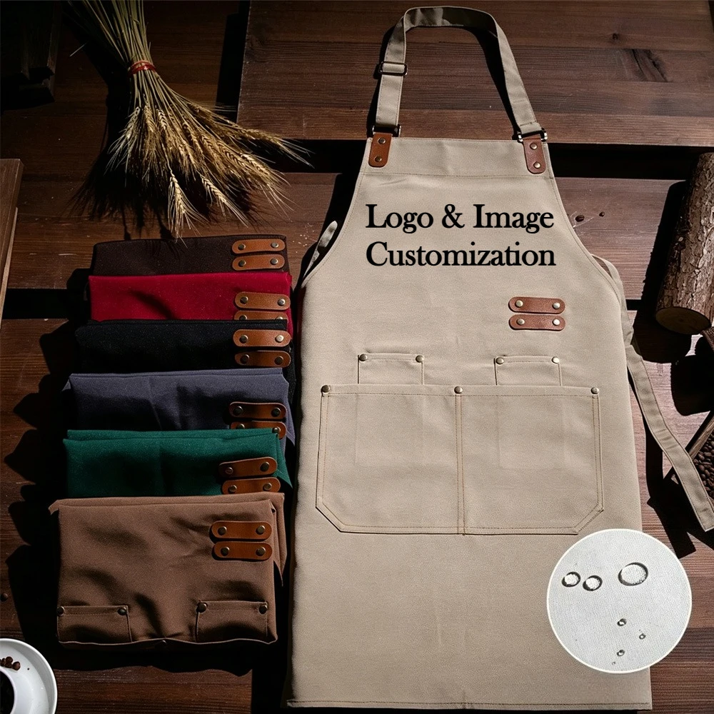 Custom Logo Waterproof Apron, Adjustable Waiter Work Apron for Cafe BBQ Restaurant Nail Salon, Unisex Apron with Custom Text