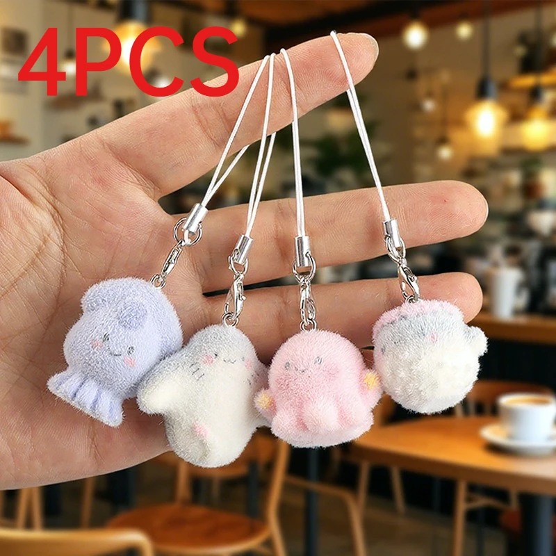 4Pcs Flocked Resin Ocean Series Charms DIY Keychain Backpack Phone Pendants Jewelry Accessories