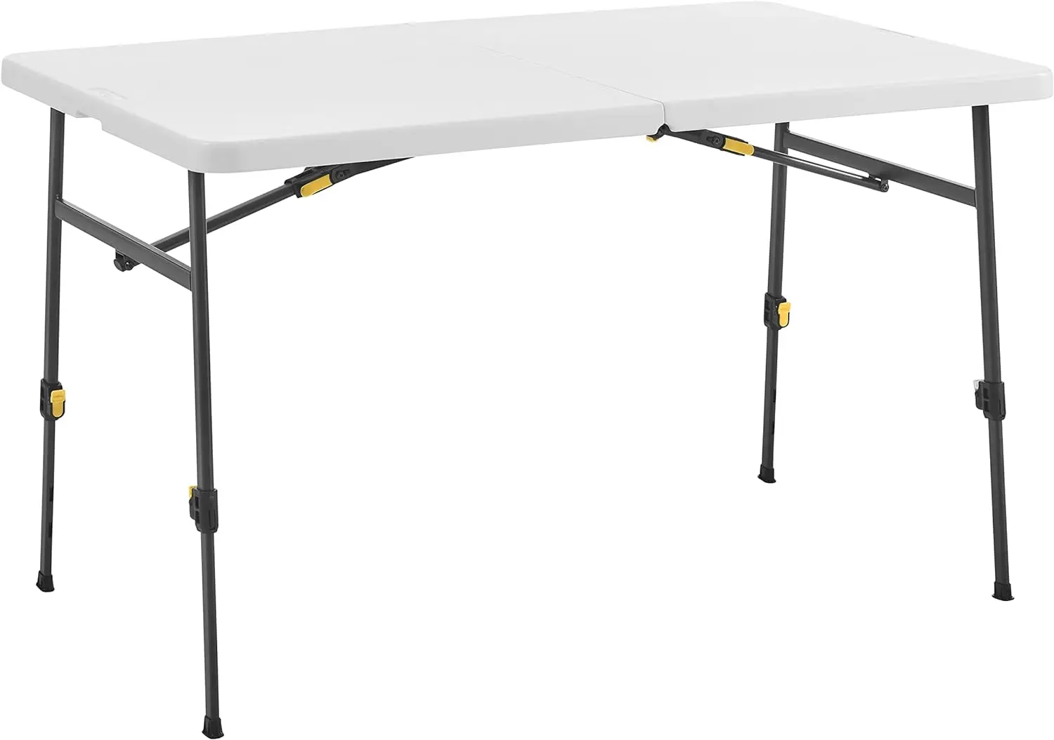 4ft XL Height Adjustable Half Folding Table with Carrying Handle, Easy Folding and Storage, Indoor Outdoor Use, White