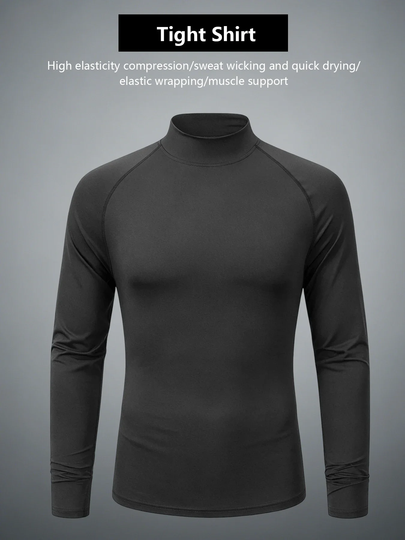 Herren Mock Neck Kompressions-Langarmshirt 4-Wege-Stretch Feuchtigkeitsableitend Schnelltrocknend Muskelunterstützung Fitness Workout Athletisches Basisshirt – Detail 5
