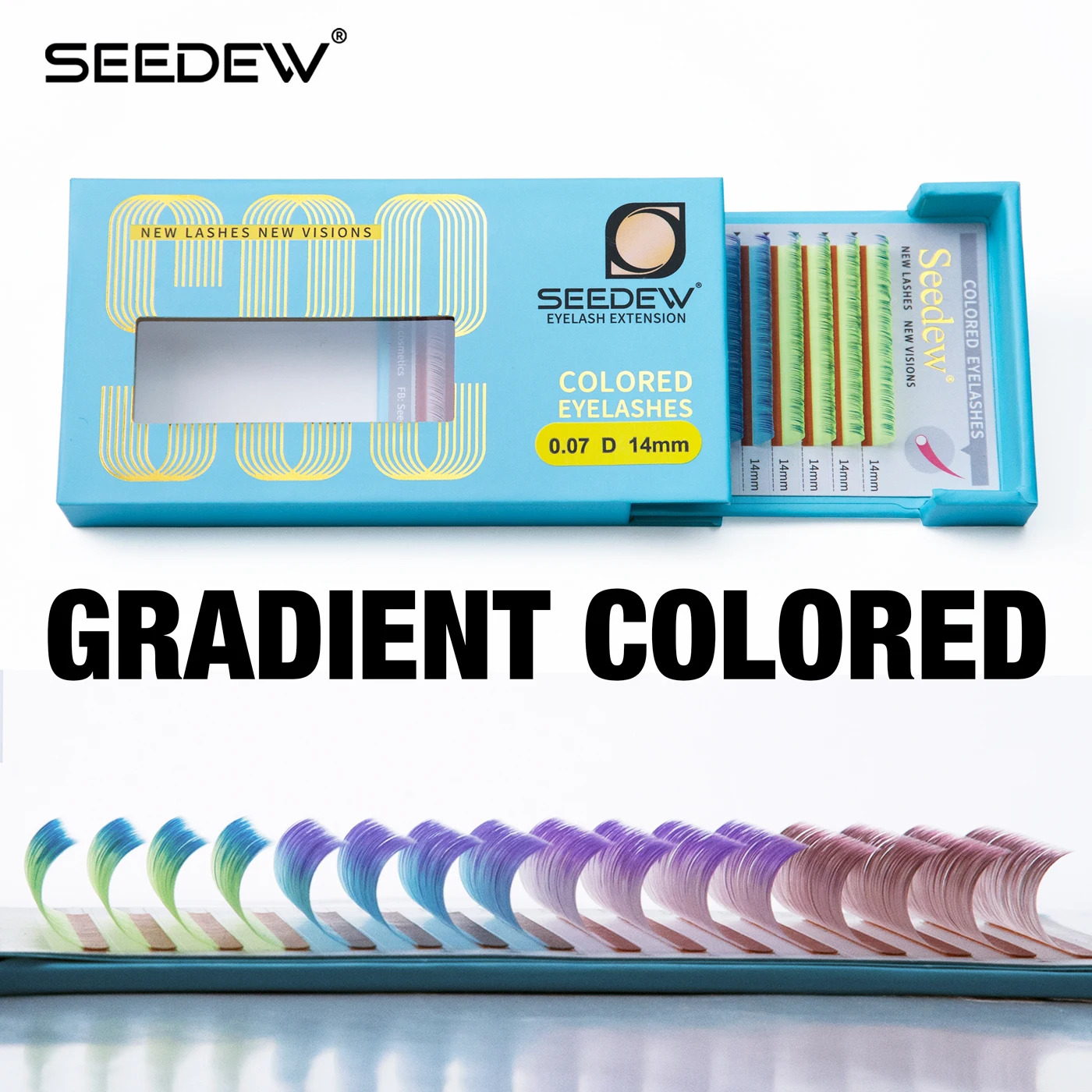 SEEDEW Gradient Mix Colors Eyelash Extensions 4 Colors DIY Lashes Makeup High Quality Synthetic Hair Super Soft