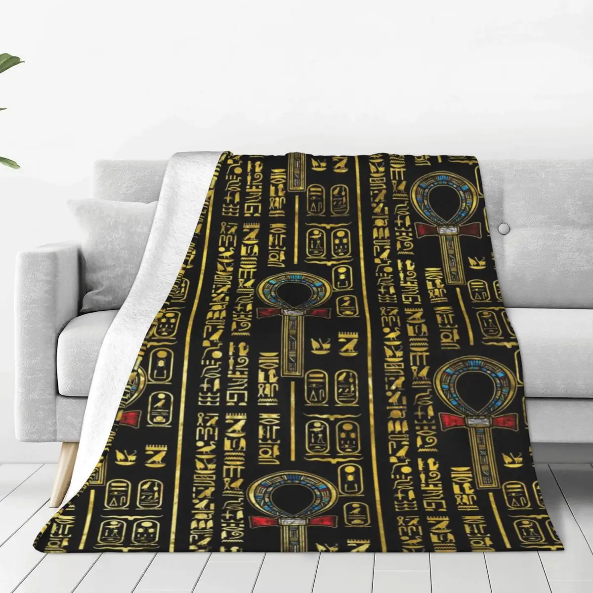 

Ancient Egypt Ankh Plaid Blankets Flannel Printed Collage Breathable Lightweight Throw Blankets for Sofa Outdoor Bedding Throws