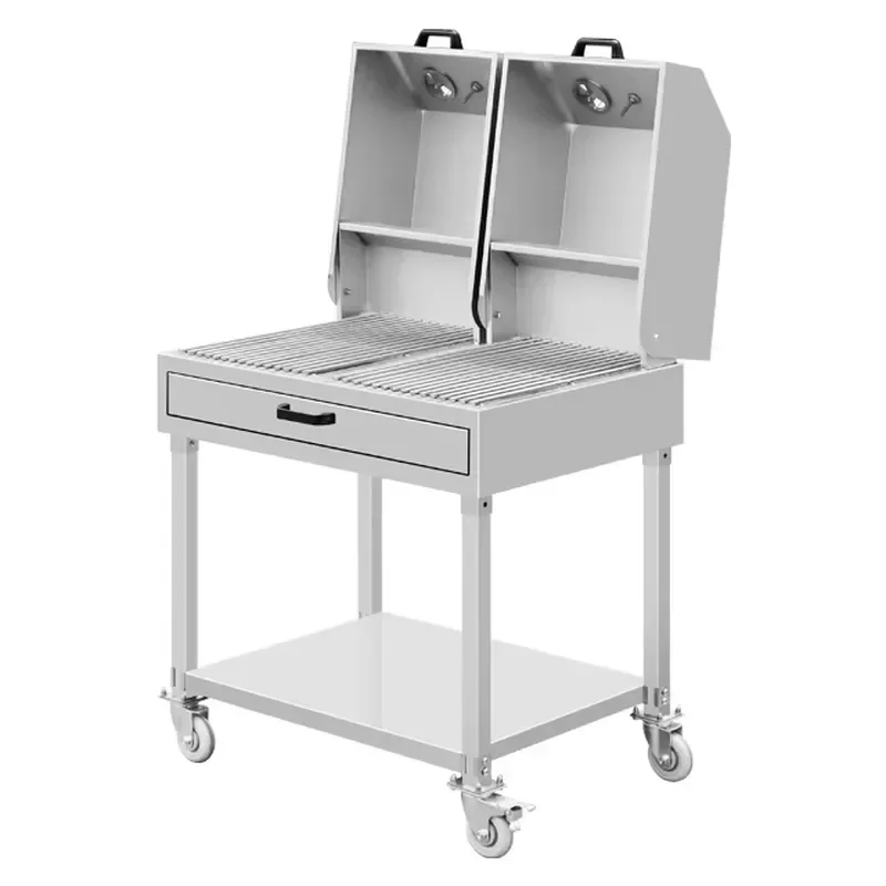 Outdoor Heavy Stainless Steel Picnic Camping Grill Portable Chicken Rotisserie Charcoal Bbq Flat Grill With Lids