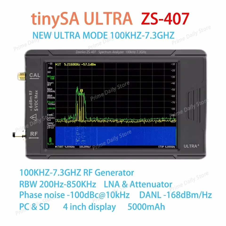 Hand‑Held RF Spectrum Analyzer, 4‑Inch Touch Screen, 100kHz‑5.3GHz Portable Radio Frequency Signal Measuring Instrument