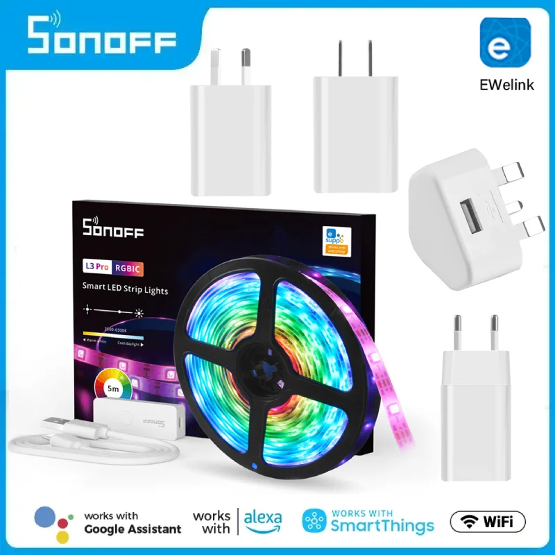 

SONOFF L3 /L3 Pro WiFi Светодиодная светильник полоса 5 м Гибкая RGB Светодиодная лампа с музыкальным ритмом умный дом Голосовое управление Alexa Google Home