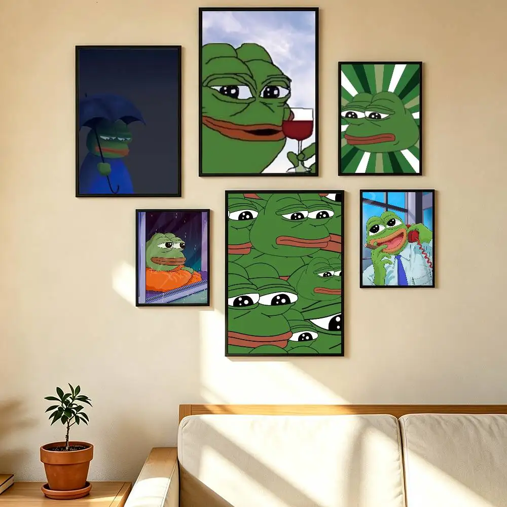 Funny The P-PEPE Frog  Poster Waterproof Wall Art Sticker For Bar Living Room Vintage Decor High Quality Print Gift