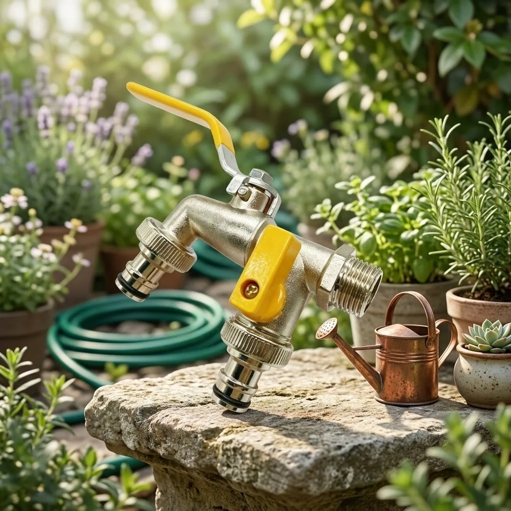 Copper 1/2 Dual Outlet Hose Splitter for Garden Faucet Efficient Two Way Watering Compatible with Standard Threads