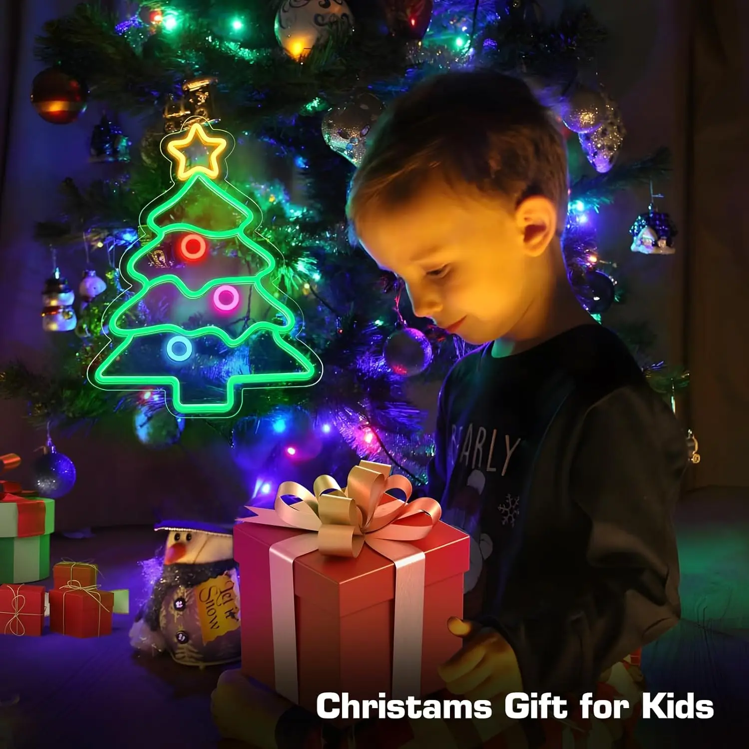 شجرة عيد الميلاد النيون تسجيل USB Dimmabale LED ضوء النيون لنافذة الكنيسة Xmax حزب بار ديكور المنزل عيد الميلاد ضوء هدية #6