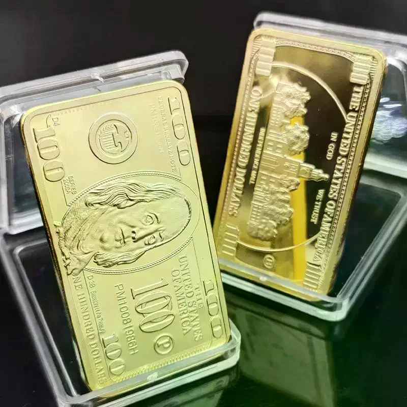 USA 100 Dollar Bullion 24k Gold Bar American Metal Coin Golden Bars USD with gif