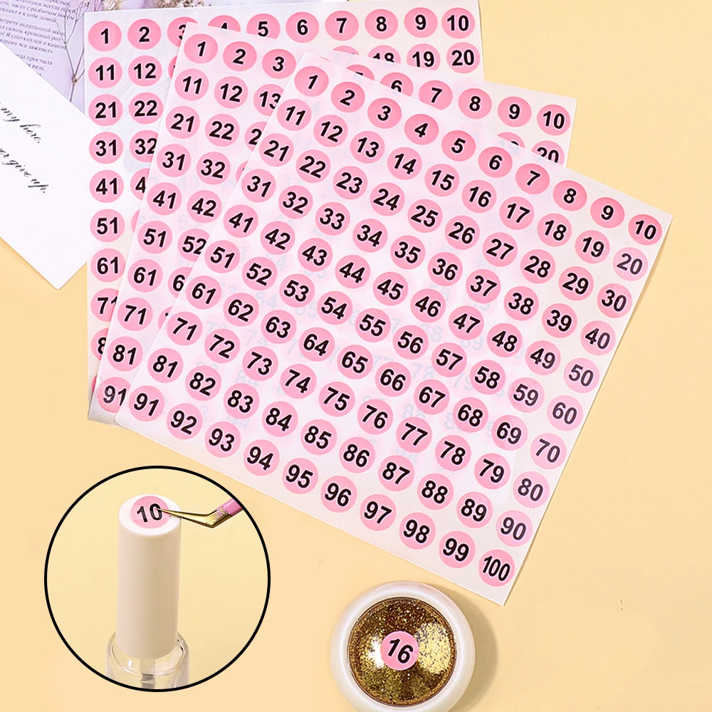 2Pcs/Lot Waterproof Pink Number Sticker Label For Nail Polish Color Gel Varnish Marking Digital Label Sticker Manicure Tool